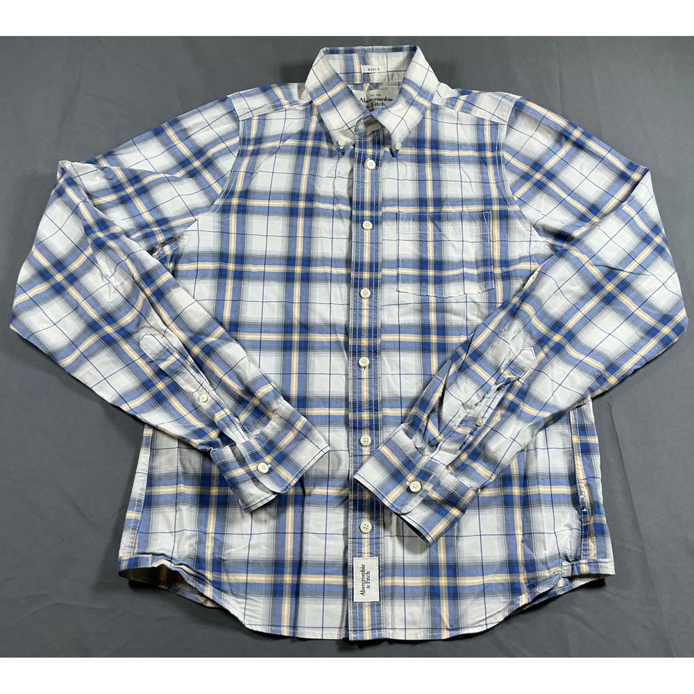Abercrombie & Fitch Mens Muscle Fit Plaid Button Down Shirt Blue Yellow Large